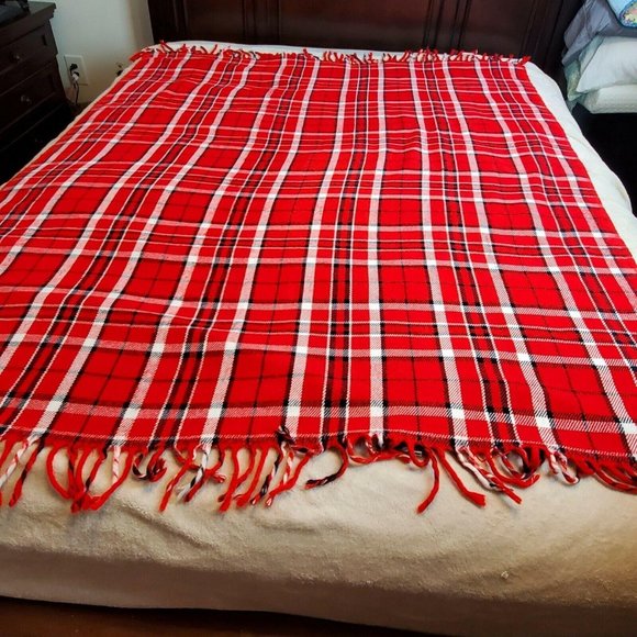 Faribo Fluff Loomed Wool Blanket Throw Stadium 52x64 USA Made Red Blue - Picture 6 of 11